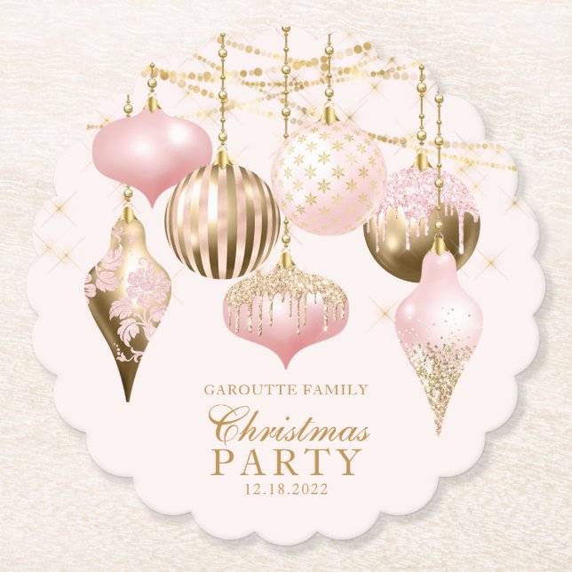 Elegantes Rosa Gold Ornamente Weihnachten Party Untersetzer (Vorderseite)