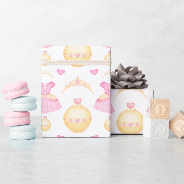 Elegantes Rosa & Gold Prinzessin Tiara Geschenkpapier (Babyparty)