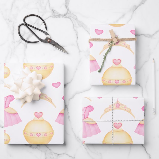 Elegantes Rosa & Gold Prinzessin Tiara Geschenkpapier Set (Vorderseite)