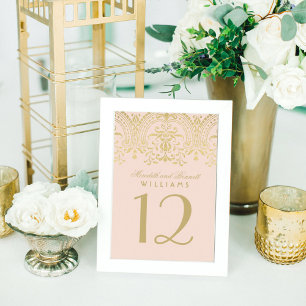 Elegantes Rosa Gold Vintage Glamour Monogramm Tischnummer