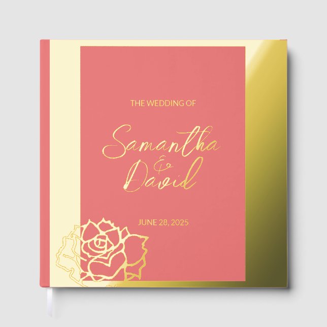 Elegantes Rosa Gold Wedding Foil Gästebuch (Vorderseite)