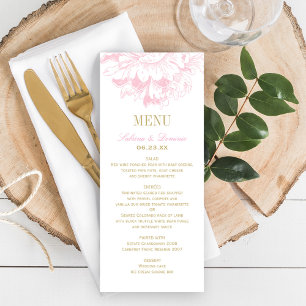 Elegantes Rosa Goldenen Blütenpiel Hochzeitsessen Menükarte