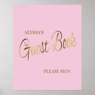 Elegantes rosa-goldenes Gästebuch für Baby Shower