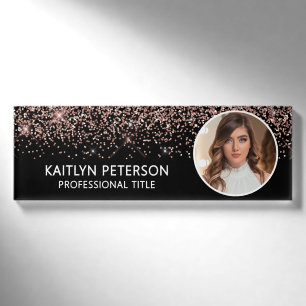 Elegantes rosa-goldenes Glitter-Mitarbeiter-Foto-I Namenschild
