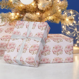 Elegantes rosa goldenes Skript Frohe Weihnachten Geschenkpapier