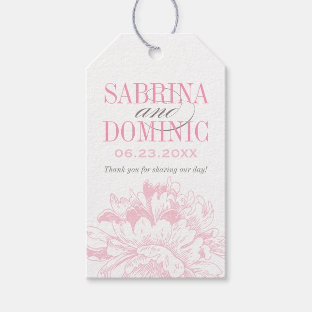 Elegantes rosa, graues, florales Peony Wedding Mon Geschenkanhänger (Vorderseite)