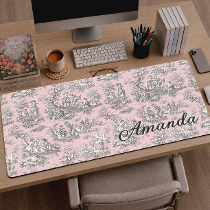 Elegantes rosa graues französisches Toile de Jouy Schreibtischunterlage