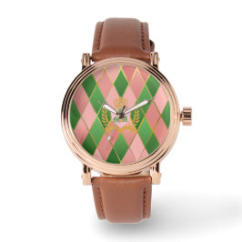Elegantes Rosa Grün Argyle Monogrammiert Armbanduhr