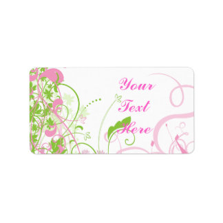 Elegantes Rosa & Grün Florals & Wirbel Adressaufkleber