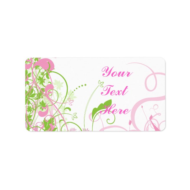 Elegantes Rosa & Grün Florals & Wirbel Adressaufkleber (Vorne)