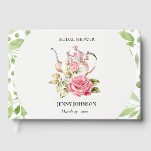 Elegantes Rosa Grüne Blume Brautparty Gästebuch