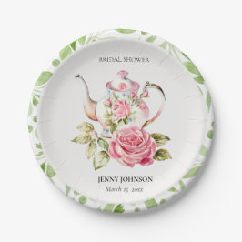 Elegantes Rosa Grüne Blume Brautparty Pappteller