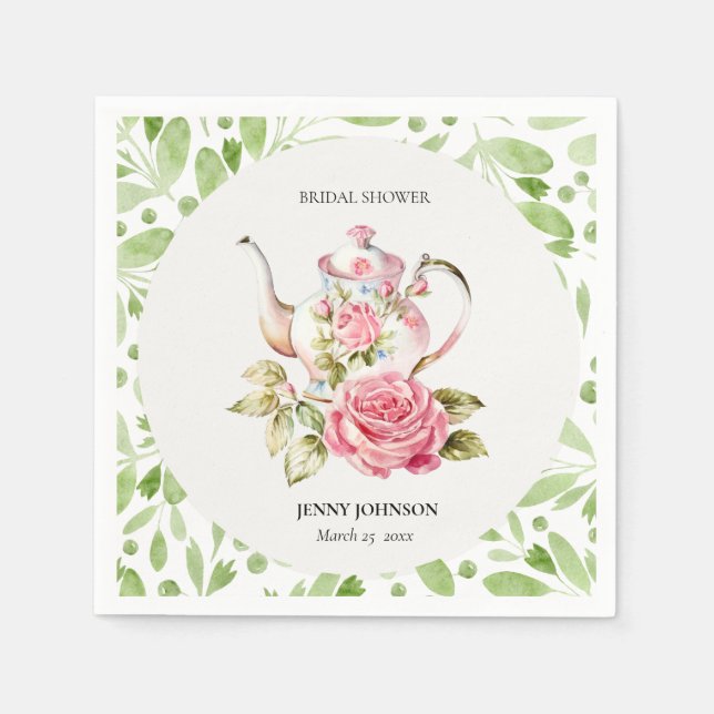 Elegantes Rosa Grüne Blume Brautparty Serviette (Vorderseite)