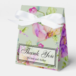 Elegantes rosa grünes Aquarell-Blumen Dankeschön Geschenkschachtel