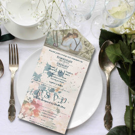 Elegantes rosa grünes Foto All In One Einladung