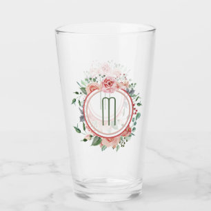 Elegantes rosa grünes Kreis-Rahmen-Monogramm Glas