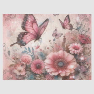 Elegantes Rosa Grunge Vintages Blumendekoupage Seidenpapier