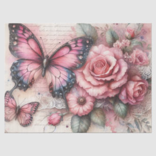 Elegantes Rosa Grunge Vintages Blumendekoupage Seidenpapier