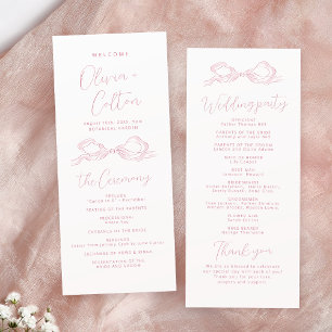 Elegantes Rosa Hand Drawn Bow Wedding Program Programm