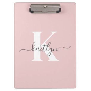 Elegantes Rosa-Hauch-Grau-Script-Monogramm Klemmbrett