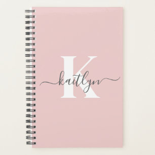 Elegantes Rosa-Hauch-Grau-Script-Monogramm Planer