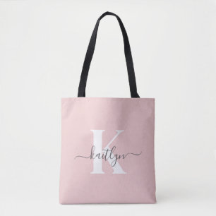 Elegantes Rosa-Hauch-Grau-Script-Monogramm Tasche