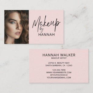 Elegantes Rosa Hauch Schwarz Schrift Foto Make-up Visitenkarte