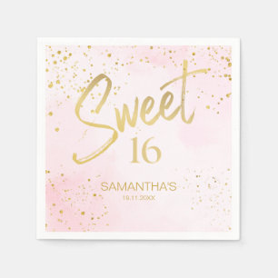 Elegantes Rosa-Hauch und Gold-Konfetti Sweet 16 Serviette