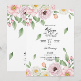 Elegantes Rosa Hauch Wasserfarben Blumenhochzeit Einladung