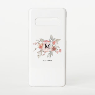 Elegantes Rosa Hauchdünnes Florales Monogramm Samsung Galaxy S10 Hülle