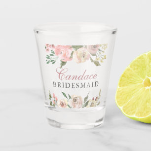 Elegantes Rosa Hauchrosa Florales Personalisiertes Schnapsglas