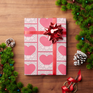 Elegantes rosa Herz Frohes Valentinstag Stylisch Geschenkpapier