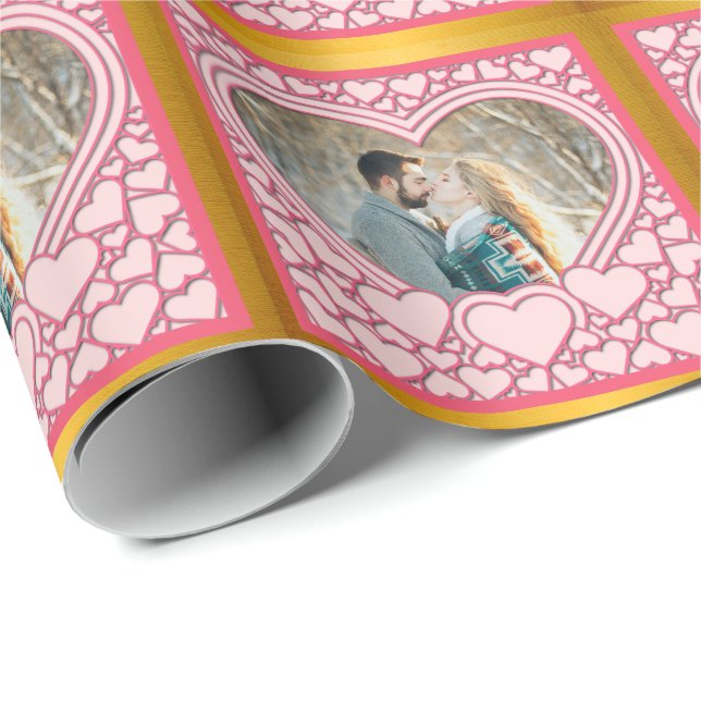 Elegantes rosa Herz Happy Valentine's Day Stilvoll Geschenkpapier (Rolleneckpunkt)