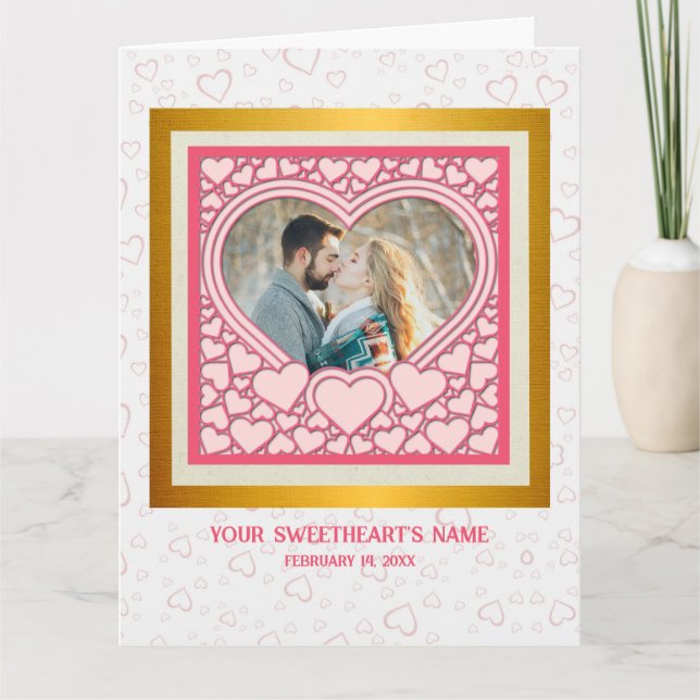 Elegantes rosa Herz Happy Valentine's Day Stilvoll Karte (Vorderseite)