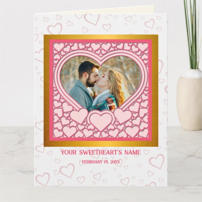 Elegantes rosa Herz Happy Valentine's Day Stilvoll Karte (Vorderseite)