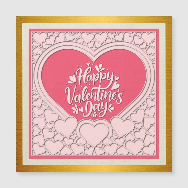 Elegantes rosa Herz Happy Valentine's Day Stilvoll Magneteinladung (Vorderseite)