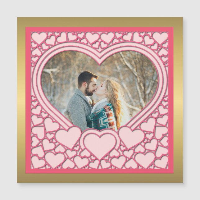 Elegantes rosa Herz Happy Valentine's Day Stilvoll Magnetkarte (Vorderseite)