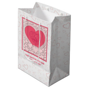 Elegantes rosa Herz Happy Valentine's Day Stilvoll Mittlere Geschenktüte