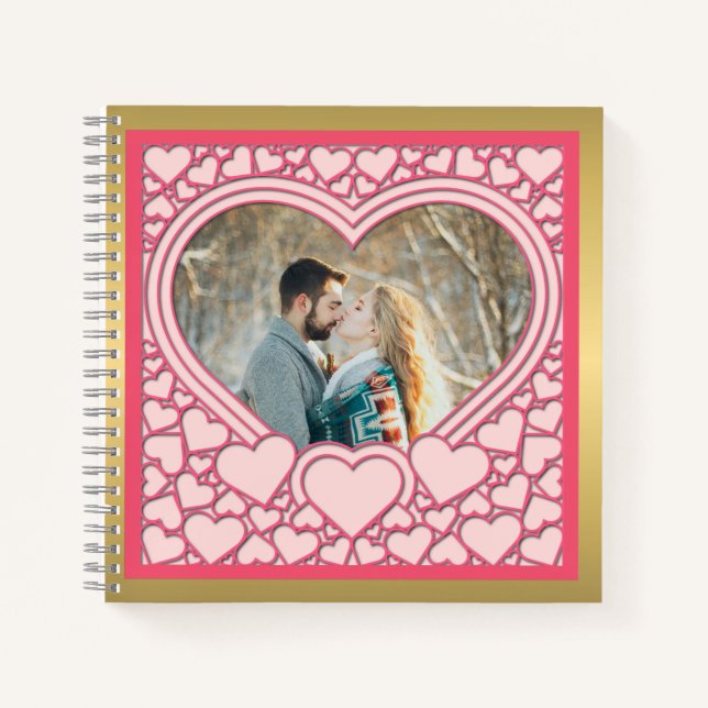 Elegantes rosa Herz Happy Valentine's Day Stilvoll Notizbuch (Vorderseite)