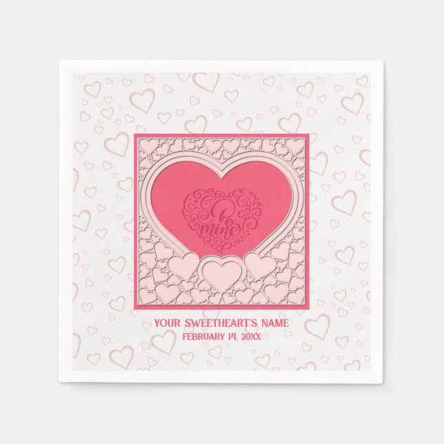 Elegantes rosa Herz Happy Valentine's Day Stilvoll Serviette (Vorderseite)