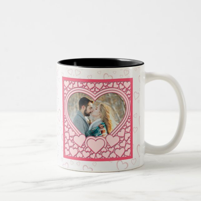 Elegantes rosa Herz Happy Valentine's Day Stilvoll Zweifarbige Tasse (Rechts)