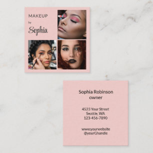 Elegantes Rosa-Hochzeits-Make-up mit schwarzem Sch Quadratische Visitenkarte
