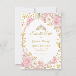 Elegantes Rosa-Hochzeitskleid Quinceañera Goldener Save The Date
