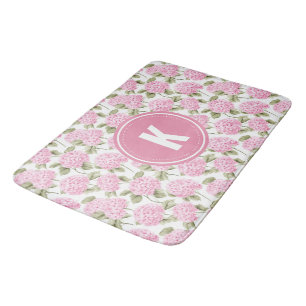 Elegantes rosa Hydragea-Blume Muster Monogramm Badematte