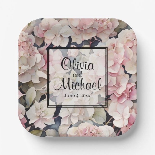 Elegantes, rosa Hydrangeas in Aquarellfarben Pappteller (Vorderseite)