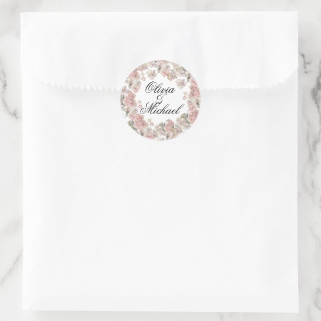 Elegantes, rosa Hydrangeas in Aquarellfarben Runder Aufkleber (Tasche)