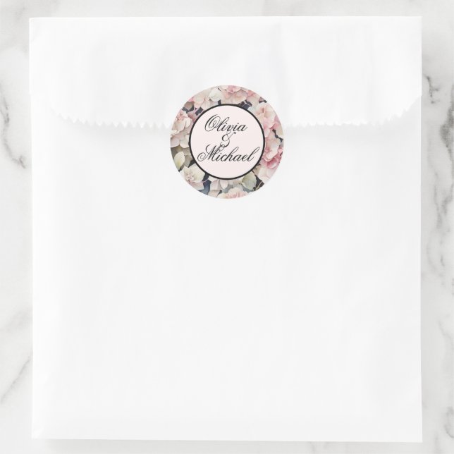 Elegantes, rosa Hydrangeas in Aquarellfarben Runder Aufkleber (Tasche)