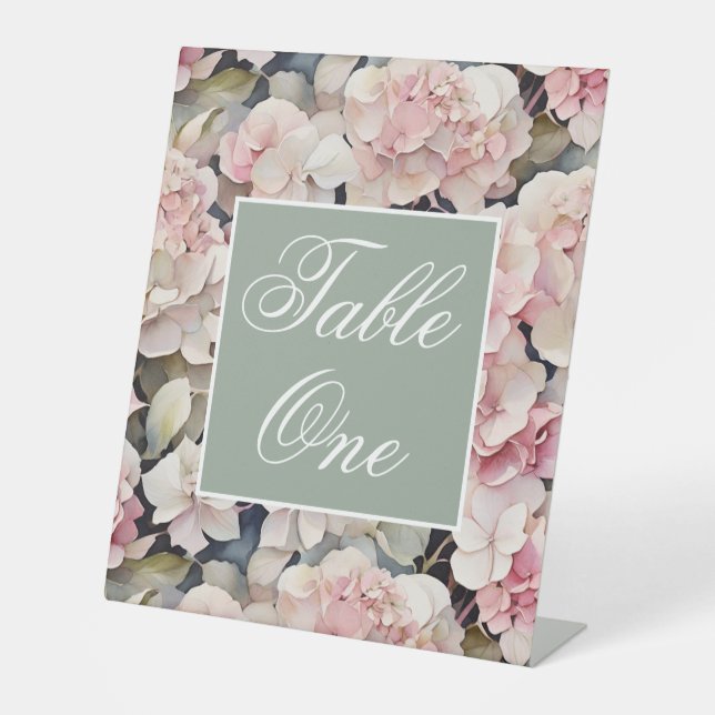 Elegantes, rosa Hydrangeas in Aquarellfarben Sockelschild (Vorderseite)