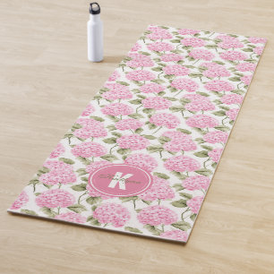 Elegantes rosa Hydrangeen-Blumen-Muster-Monogramm Yogamatte