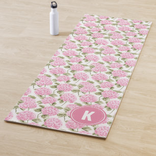 Elegantes rosa Hydrangeen-Blumenmuster-Monogramm Yogamatte